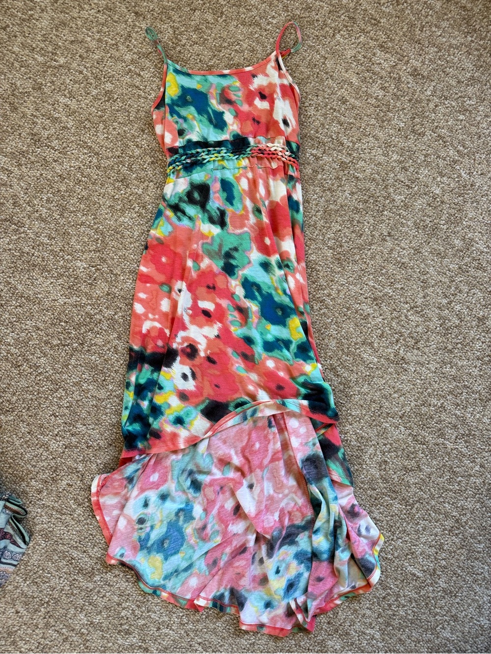 Xhilaration Coral, Teal & Yellow Floral High-Low Dress